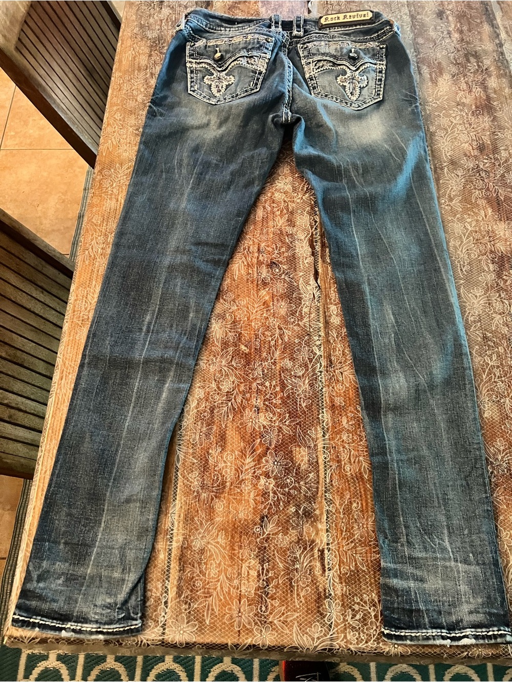 Rock Revival Distressed Blue Wash Embroidered Pocket Jeans